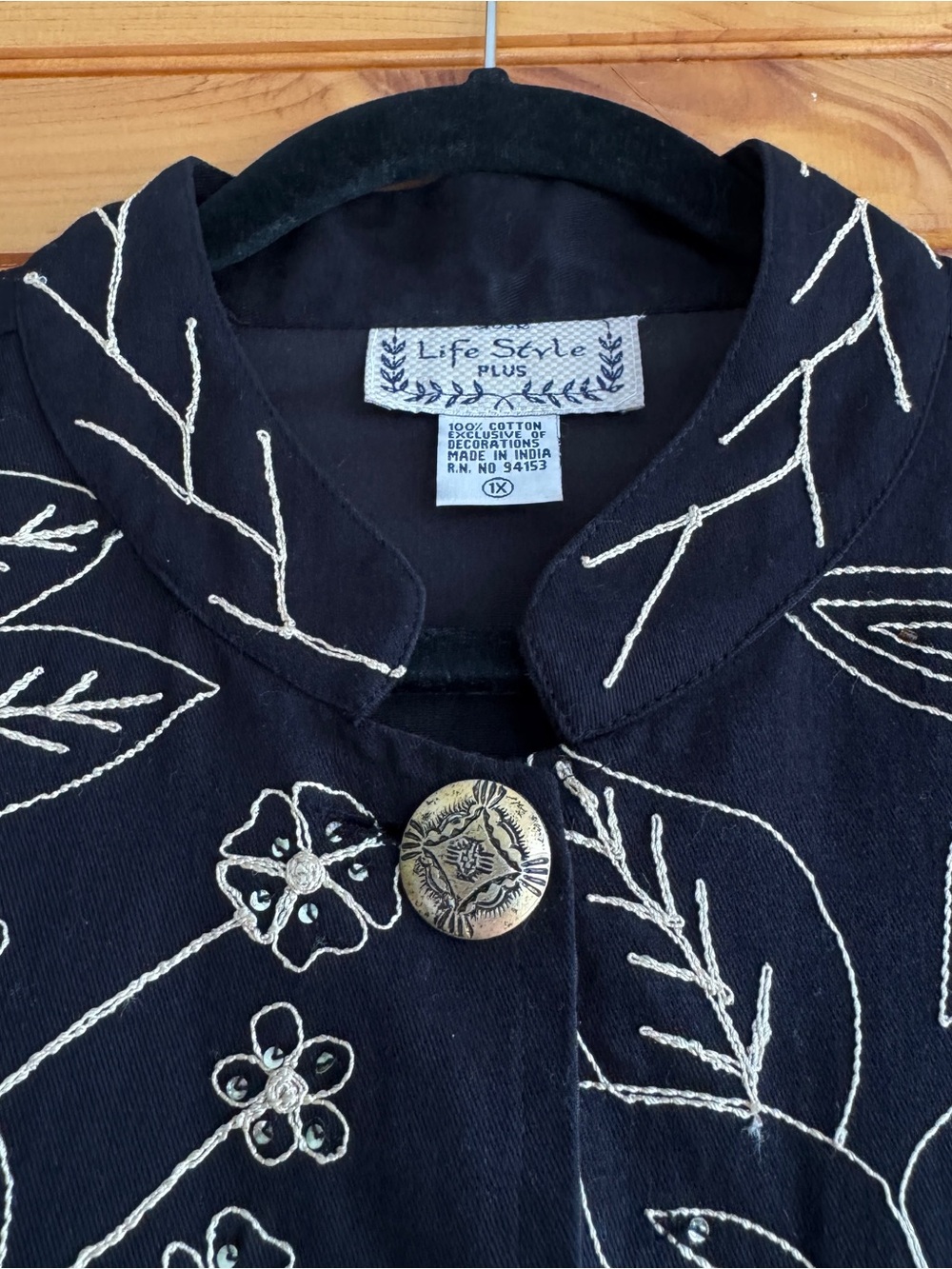 Embroidered Floral Jacket 1X Black Gold Beaded Boho Art to Wear Maximalist - Picture 3 of 14
